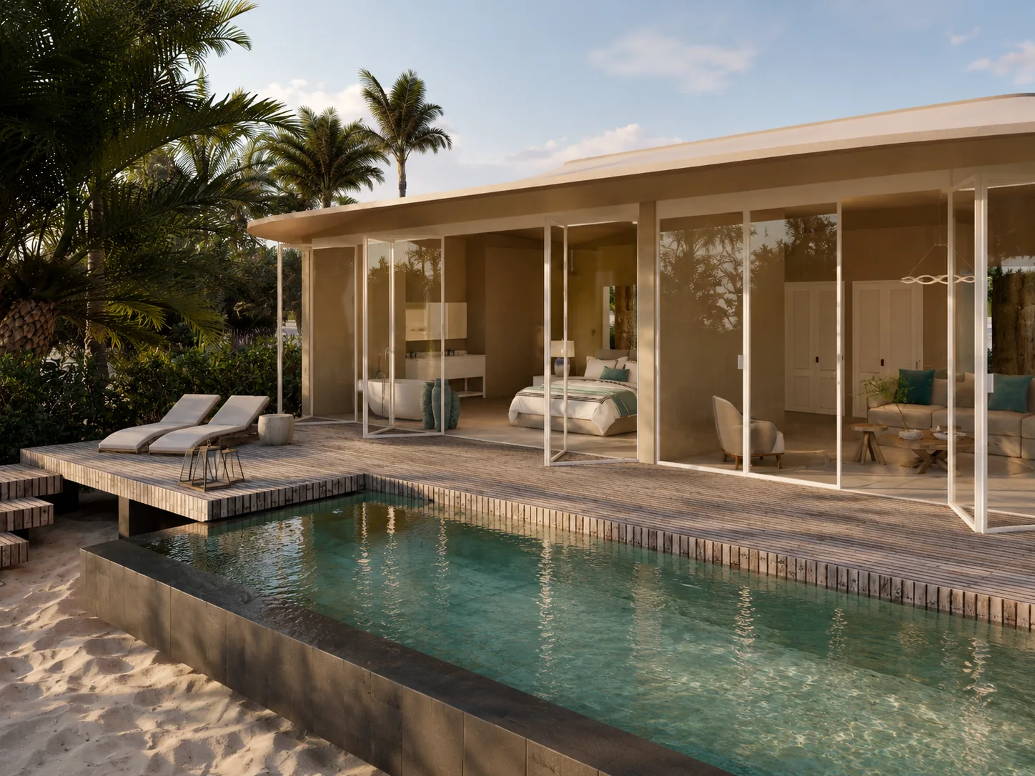 The Bahamas — beachfront hotel pavilion and pool