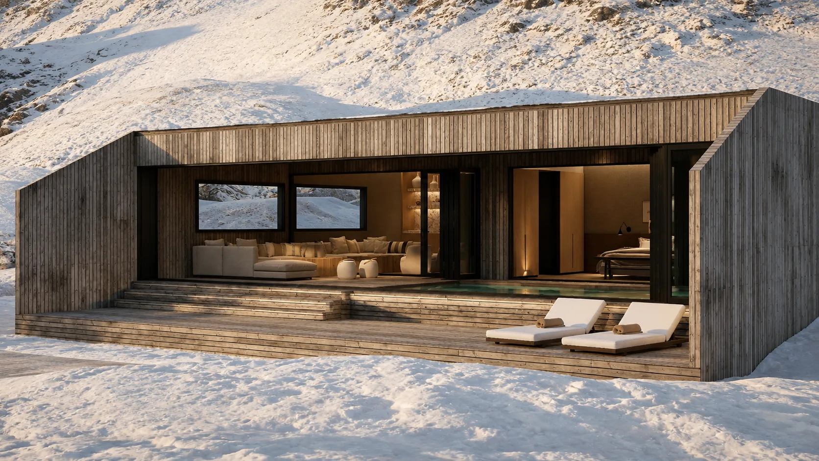 Colorado — timber retreat pavilion in snow