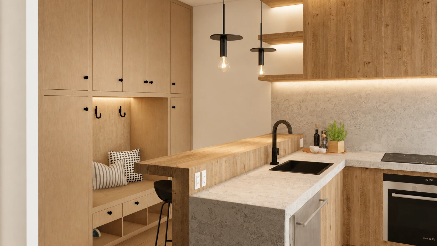 Vancouver — kitchen and mudroom in pale oak and stone