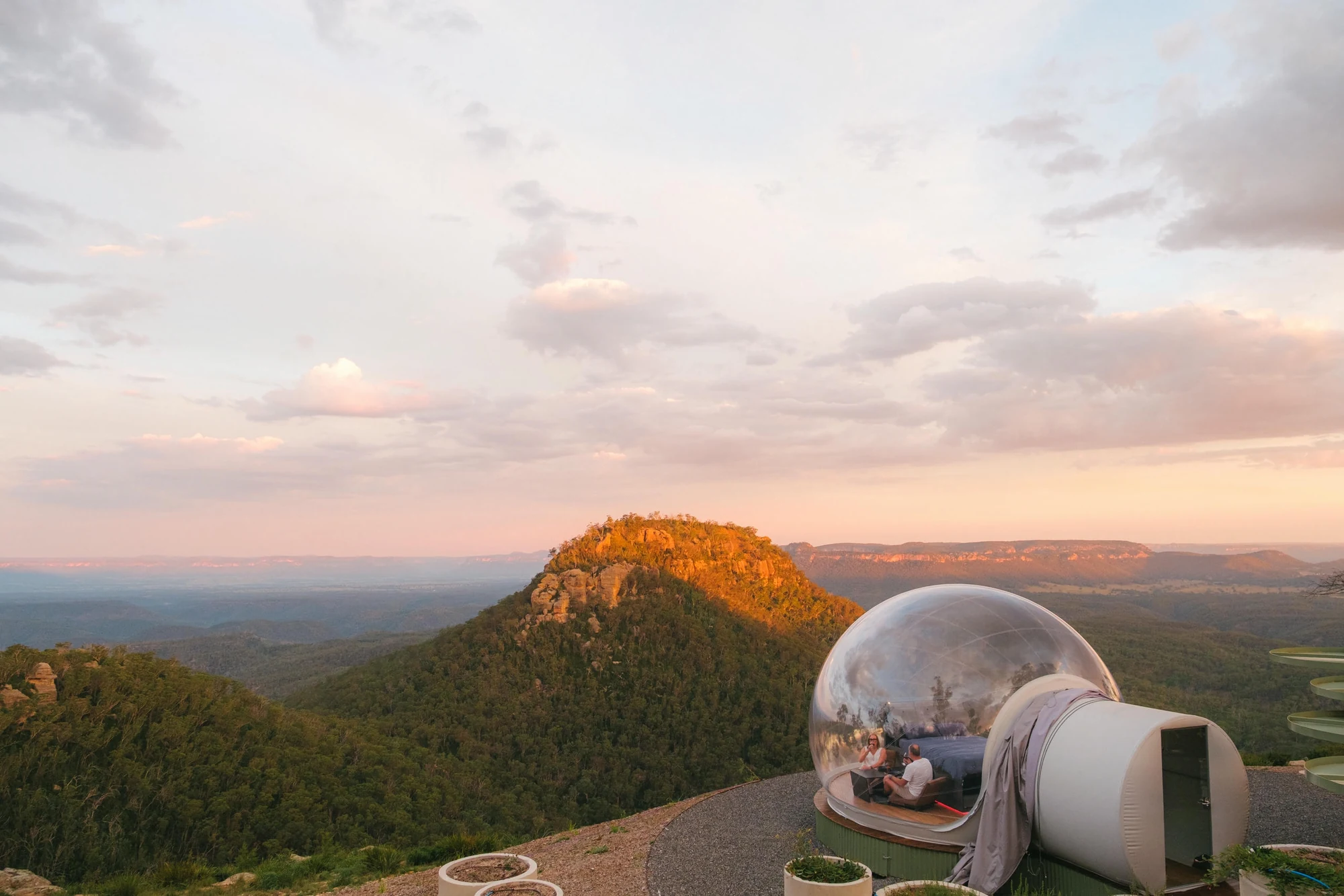 Capertee Valley — bubble suite above the canyon at golden hour
