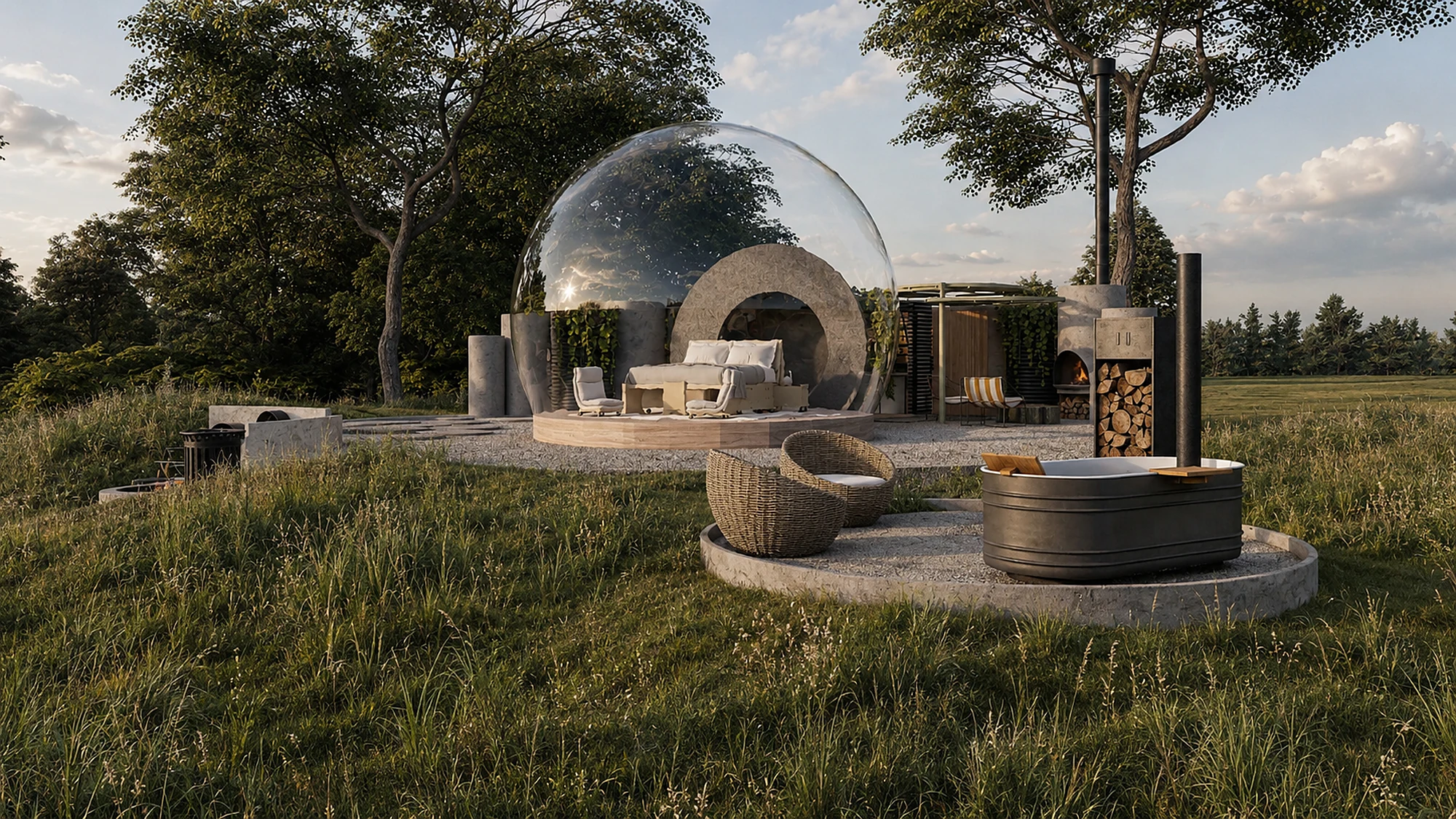 Capertee Valley — render of bubble suite with fire circle