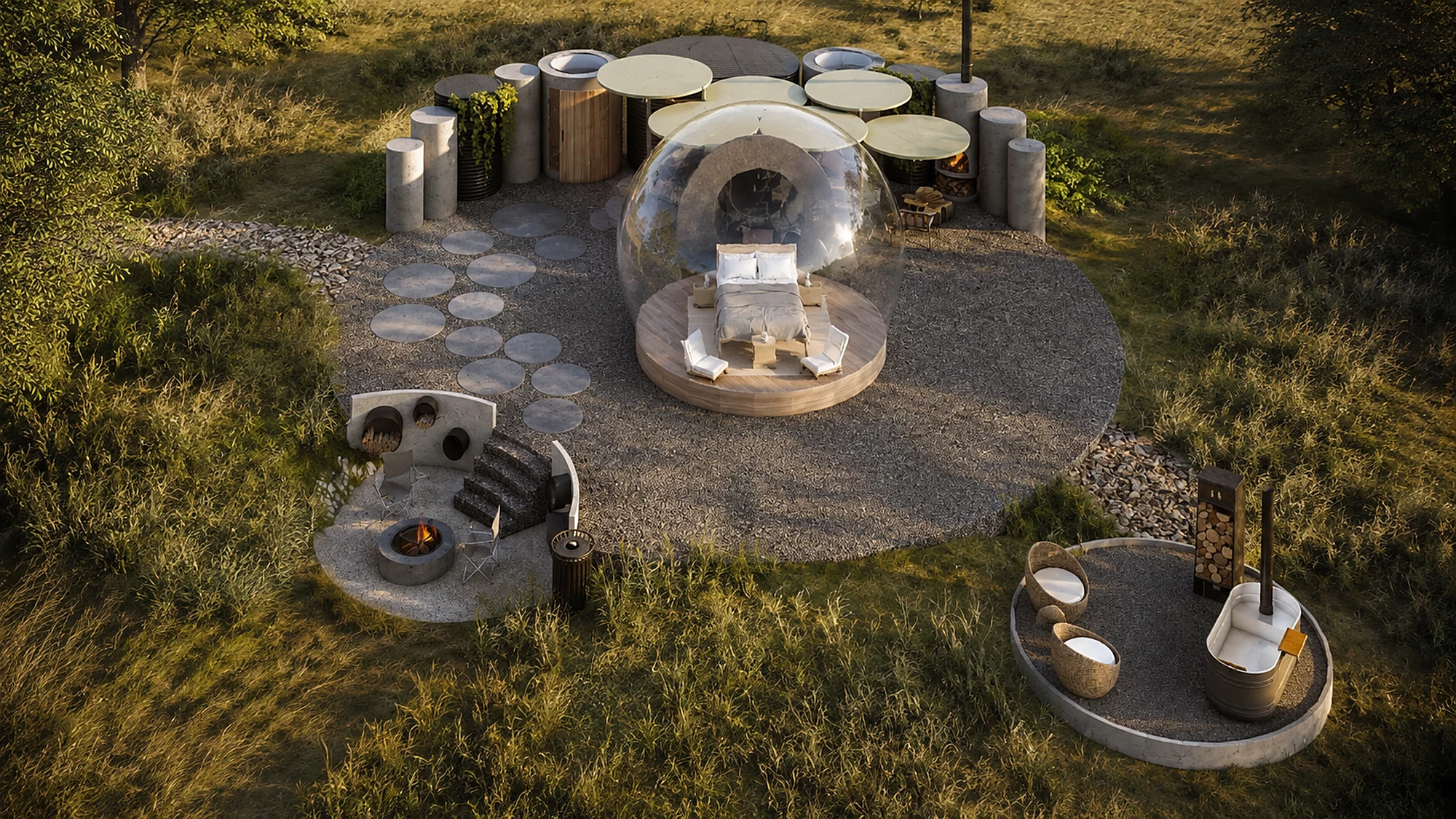 Capertee Valley — aerial render of the circular suite plan