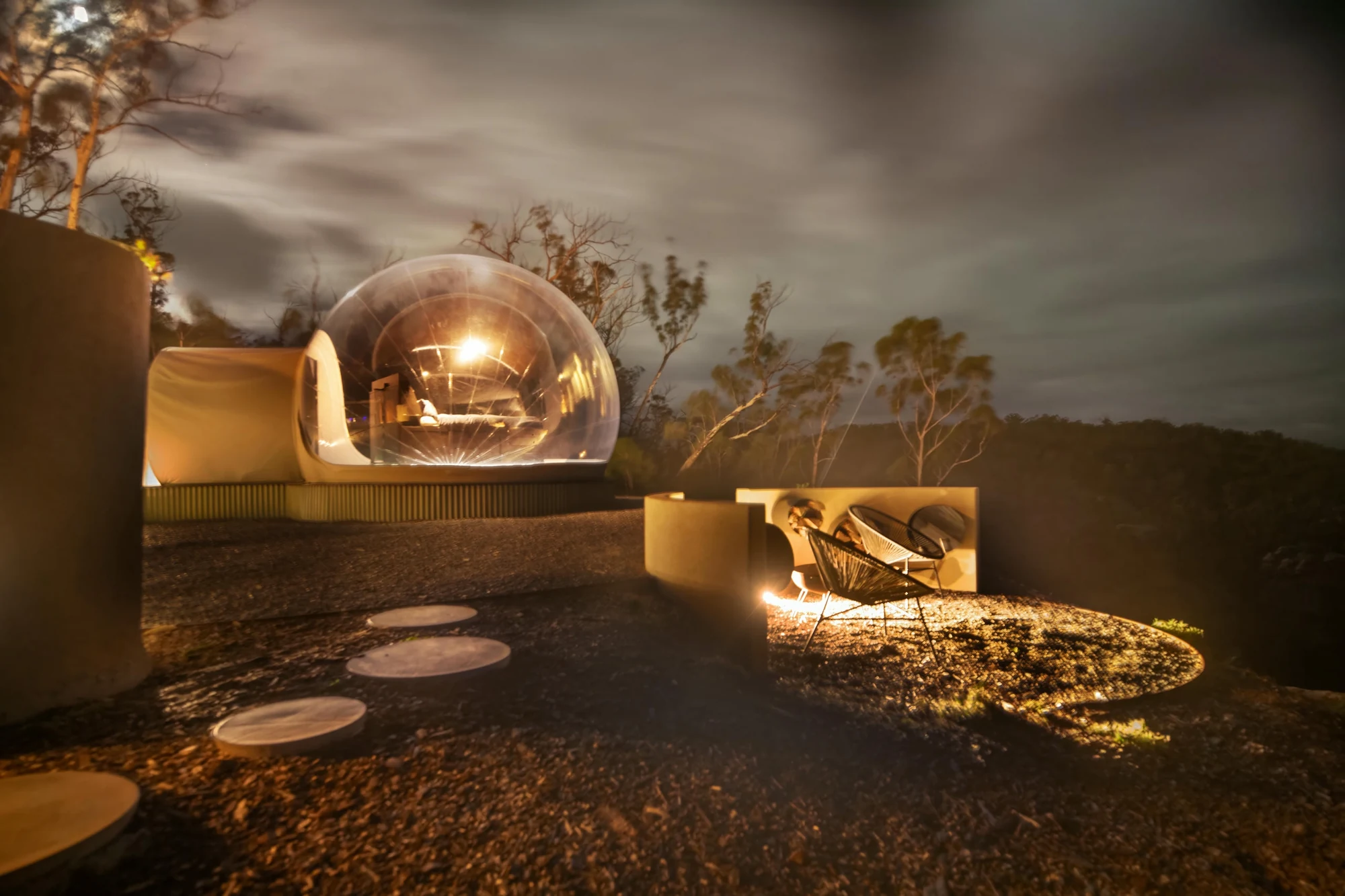 Capertee Valley — bubble suite lit at night